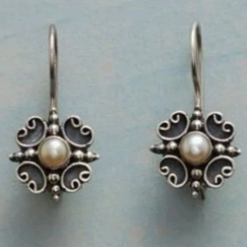 Vintage Long Ear Hooks with Auspicious Cloud Scroll Pendants